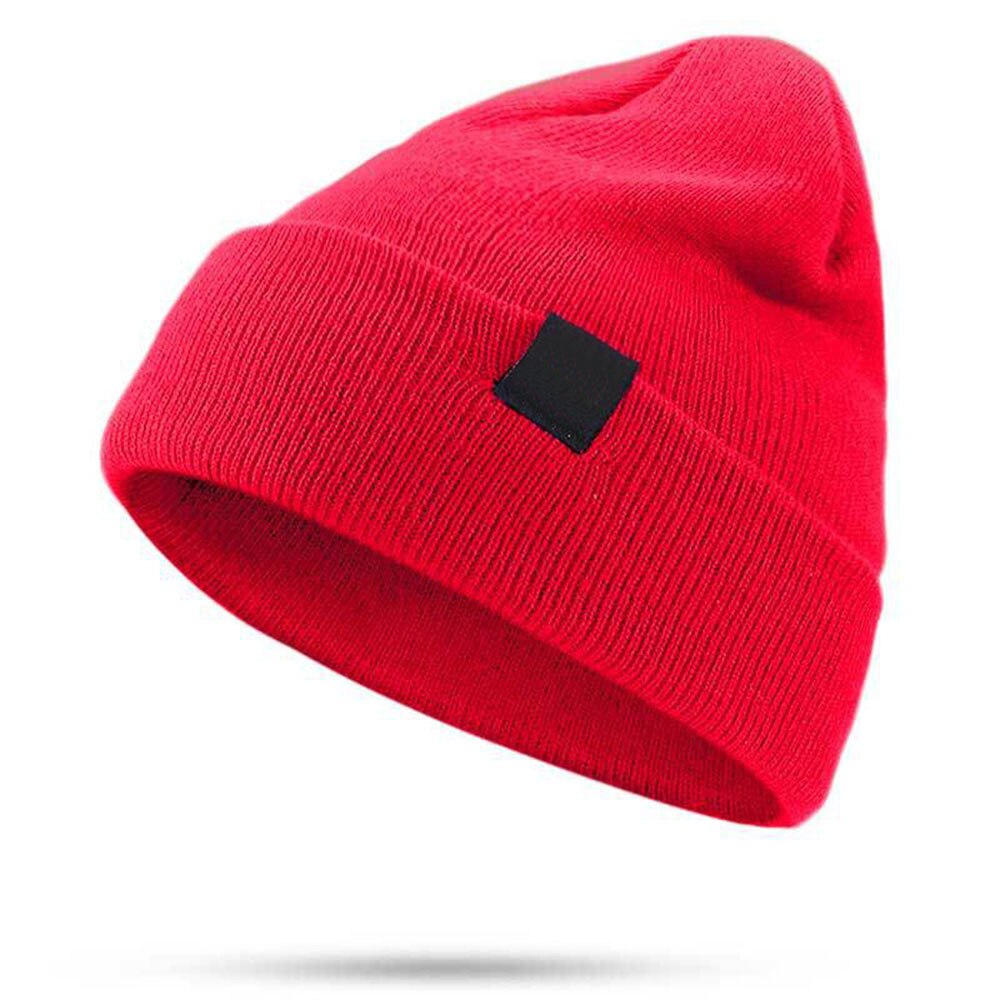 Solid unisex beanie efterår vinter hat hat akryl strikket blød varm cap mænd kvinder udendørs beanie hat ski baseball cap: Rød hat