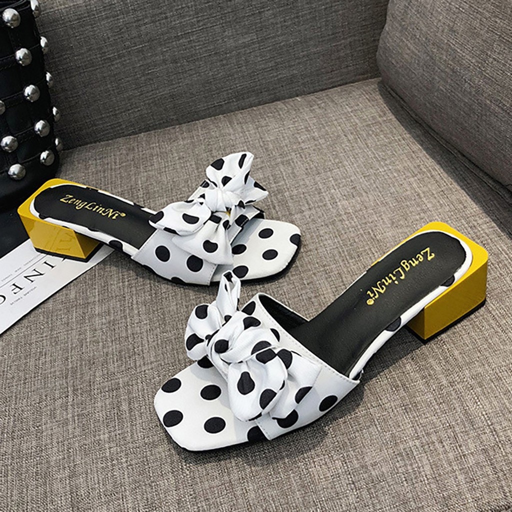 doux arc mignon à pois chaussures pour femmes loisirs talons plats d'été ins chic date sandales chaussures femme zapatos de mujer
