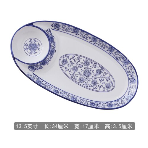 Husholdnings keramisk rund plade restaurant hotel med gitter sushi sauce skål bolleplade med eddike skål dekorativt bordservice: 34 x 17cm