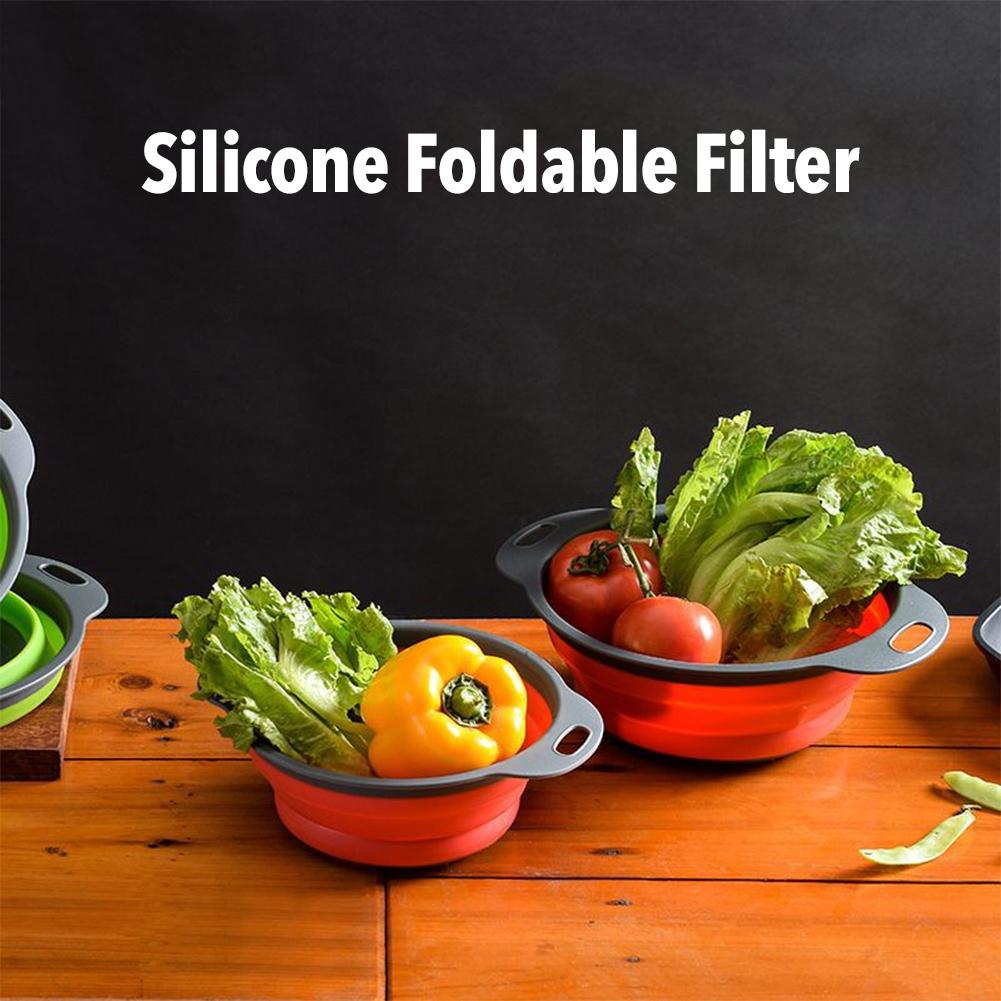 2 stk / sæt camping folde sil silke skål bordservice silikone foldbart filter dræning dørslag bærbar til udendørs picnic køkkengrej