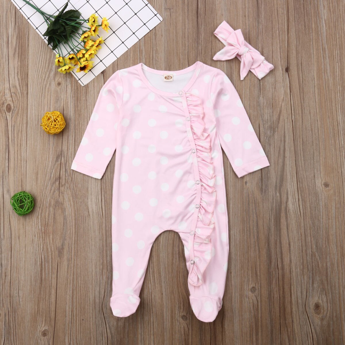 Pudcoco Newborn Infant Baby Girl Floral Dot Clothes Romper Jumpsuit Milk Silk Outfits: Roze / 18m