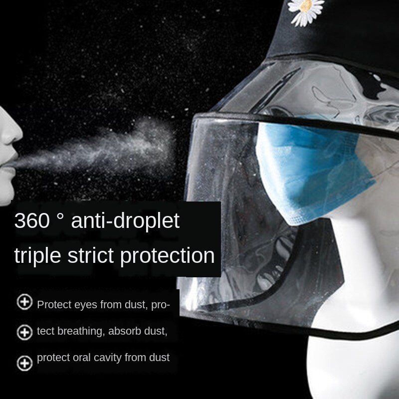 Kpop vrouwen madeliefjes bescherming emmer hoeden vrouwelijke zonneklep afneembare transparante masker vissershoed met plastic schild