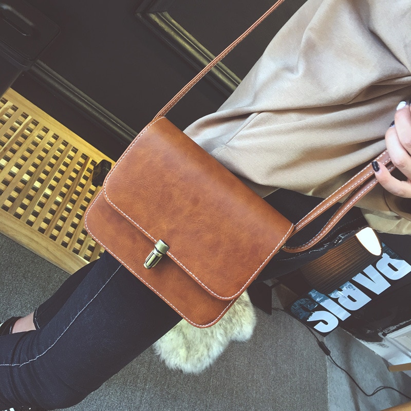 Trend Women Bags Retro Solid Color Korean Shoulder Bag PU Messenger Bag All-match Shaped Small Square Bag