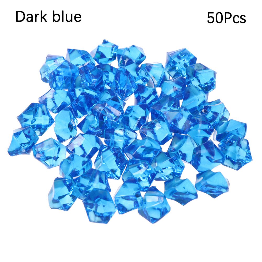 50Pcs/bag Colorful 1.4*1.1cm Aquarium Acrylic Stones Crystal Ice Cubes Decor Vase Filler Pebble Fish Tank Decor Flower Pot Decor: Dark blue