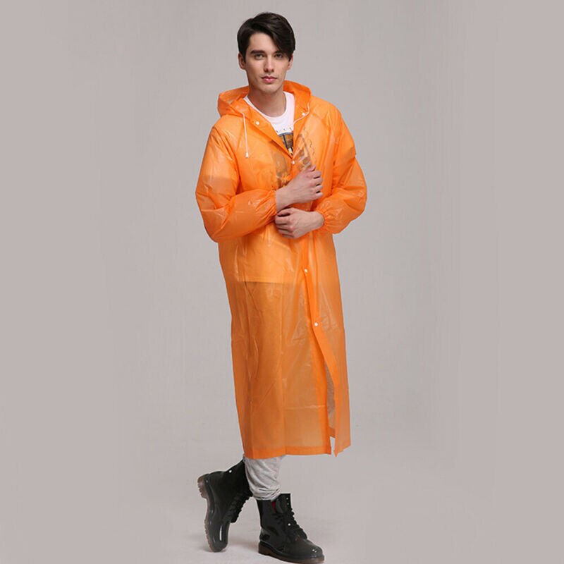 Women/Men Clear PVC Raincoat Rain Coat Hooded Poncho Rainwear Waterproof Loose Cardigan Buttoned Hooded Raincoat