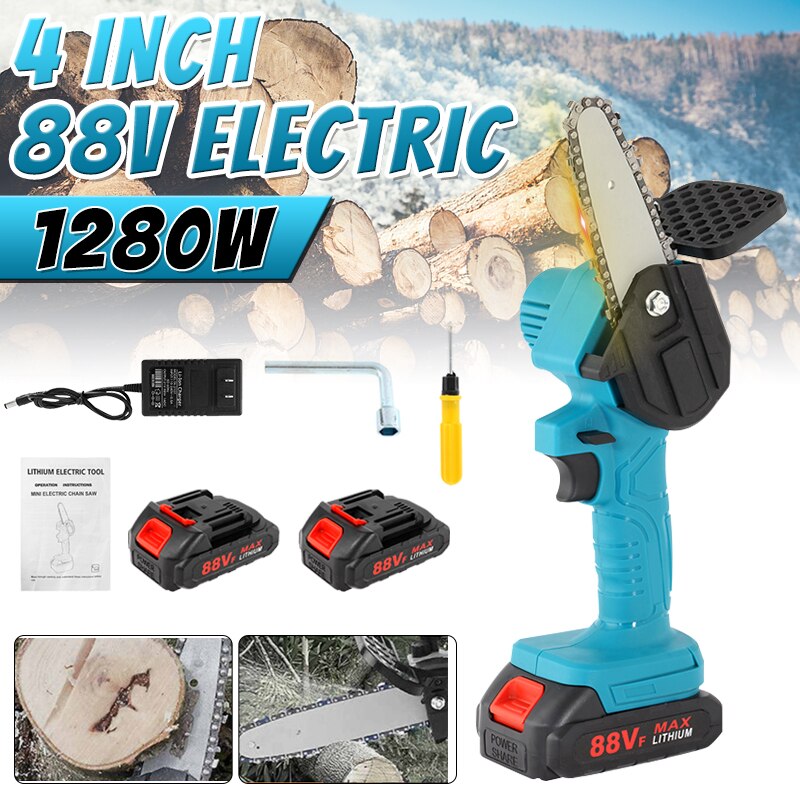 Motosierra eléctrica de 88V, batería de litio, miniherramienta de poda para jardín con una sola mano, sierra de registro, herramientas eléctricas para carpintería