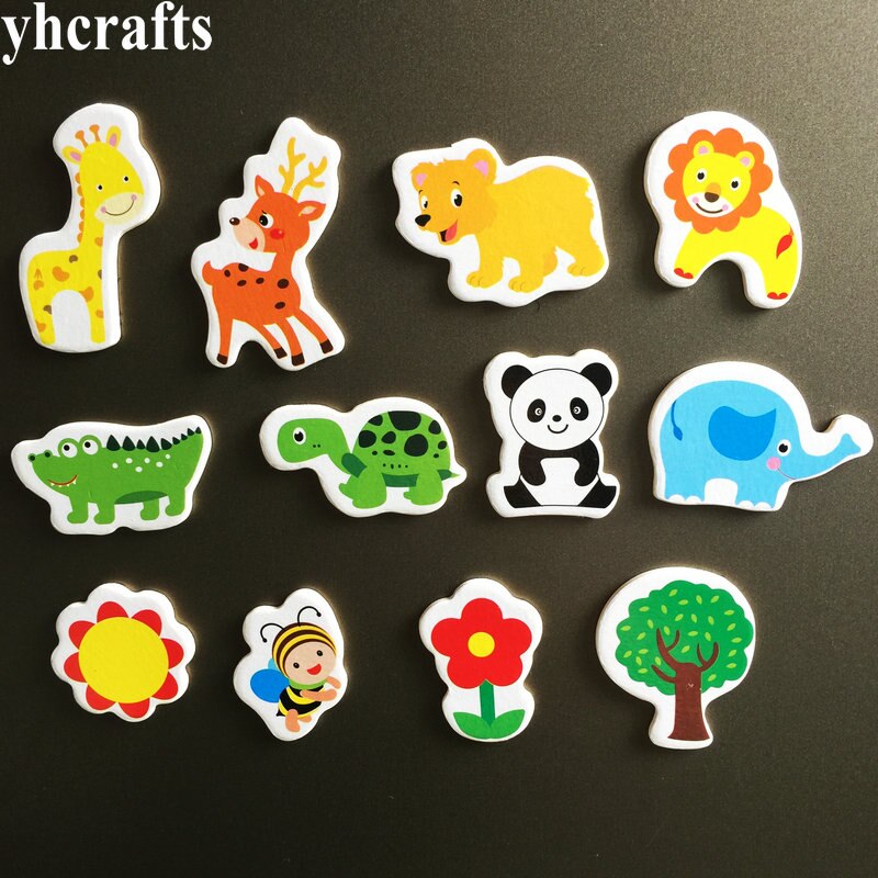 12PCS/LOT. Giraffe Sika deer crocodile Panda Turtle animals flowers soft magnet White blackboard magnet Kindergarten crafts OEM