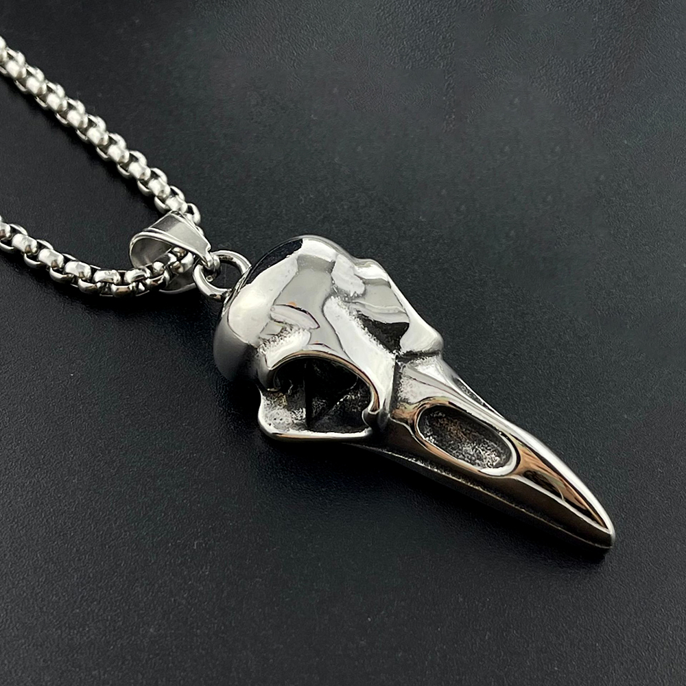 Collar con colgante de calavera de cuervo vikingo Retro para hombres y mujeres, collares de calavera de cuervo de acero inoxidable 316L, joyería de , al por mayor
