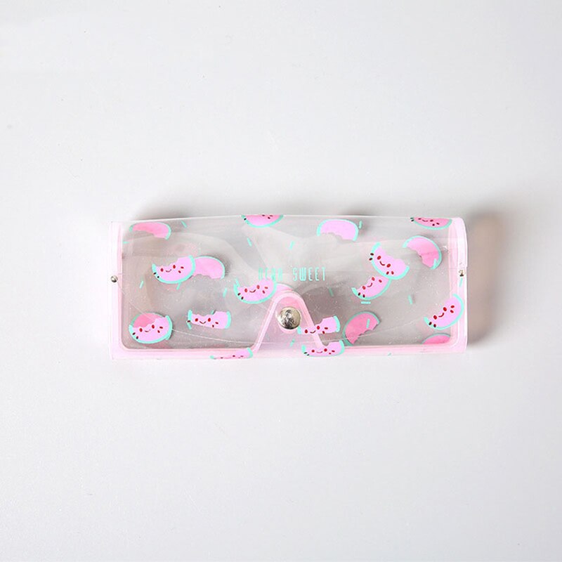 Kawaii Cartoon Transparante Plastic Bril Protector Case Metalen Knop Zonnebril Doos Fruit Dier Etui Opbergtas: Watermelon