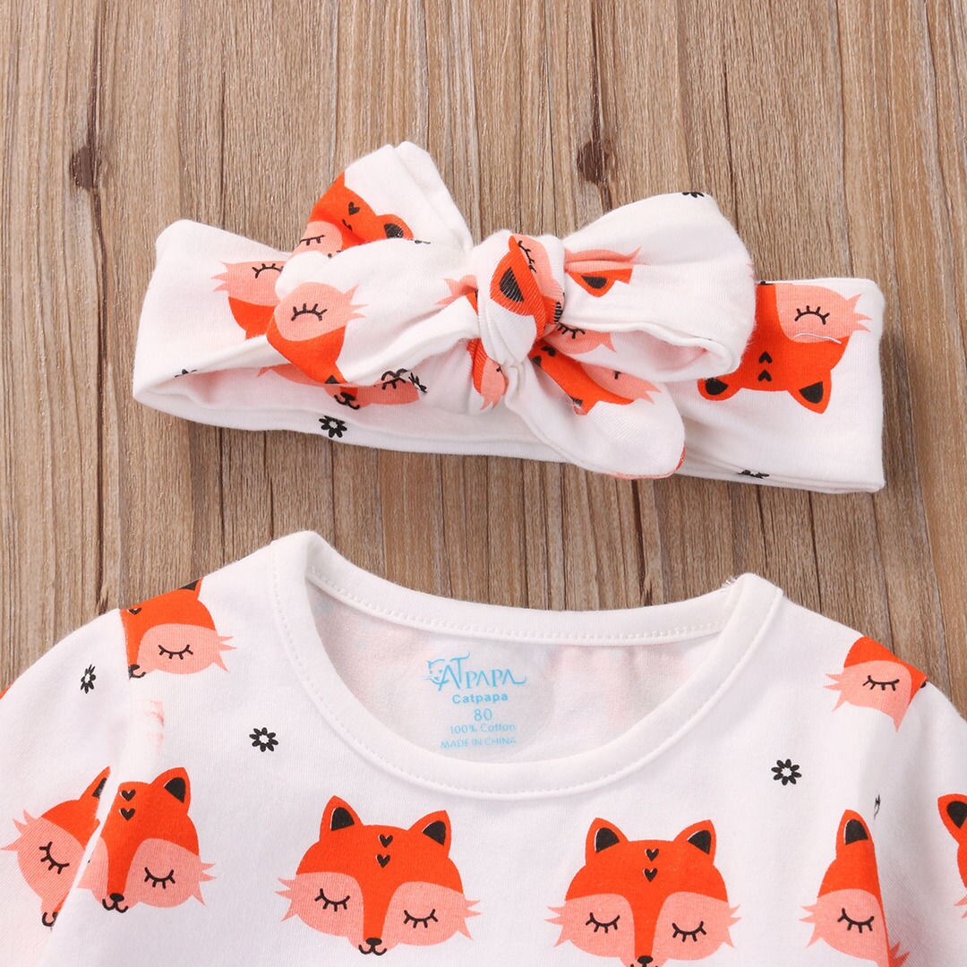 Newborn Baby Girls Clothing Tops Long Sleeve Cotton Blouse Headband Cute Animals Outfits 2pcs Clothing Set Baby Girl