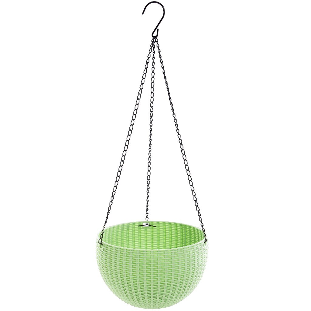 20# Chain Hanging Planter Round Self-watering Basket Automatic Water Supply Flowerpot Resin Woven Wicker Style Flower Pot: Green