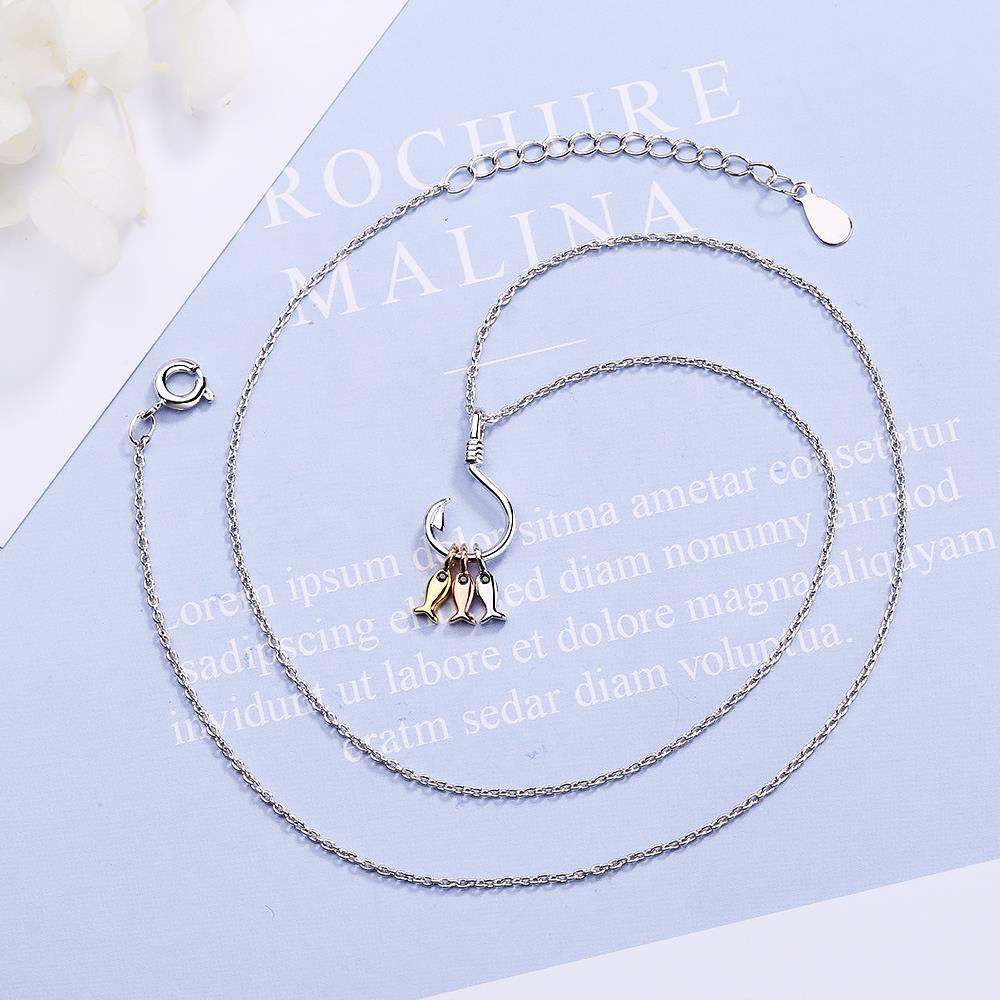 Colgante de plata de ley 925 con tres peces pequeños, collar con gancho de pez, joyería para el mejor para Amiga S-N376