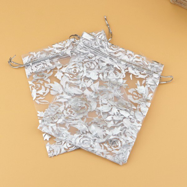 500 PCS color mix jewelry packaging transparent gauze bag 9*12cm Rose Print korah wedding bags Shopping bags: Clear