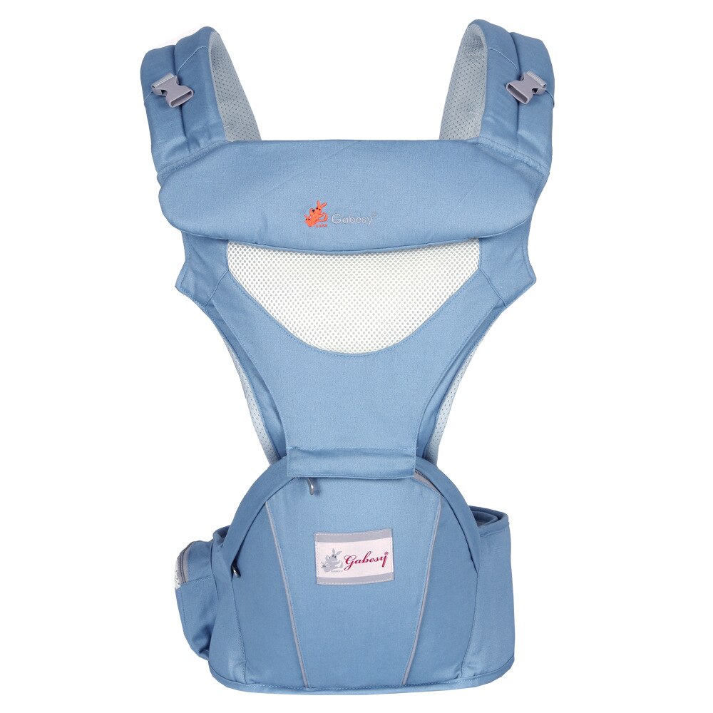 Ademende ergonomische draagzak, heupdrager, draagbare kangoeroe, babyrugzak voor het dragen van kinderen, draagdoek voor baby's: Blauw