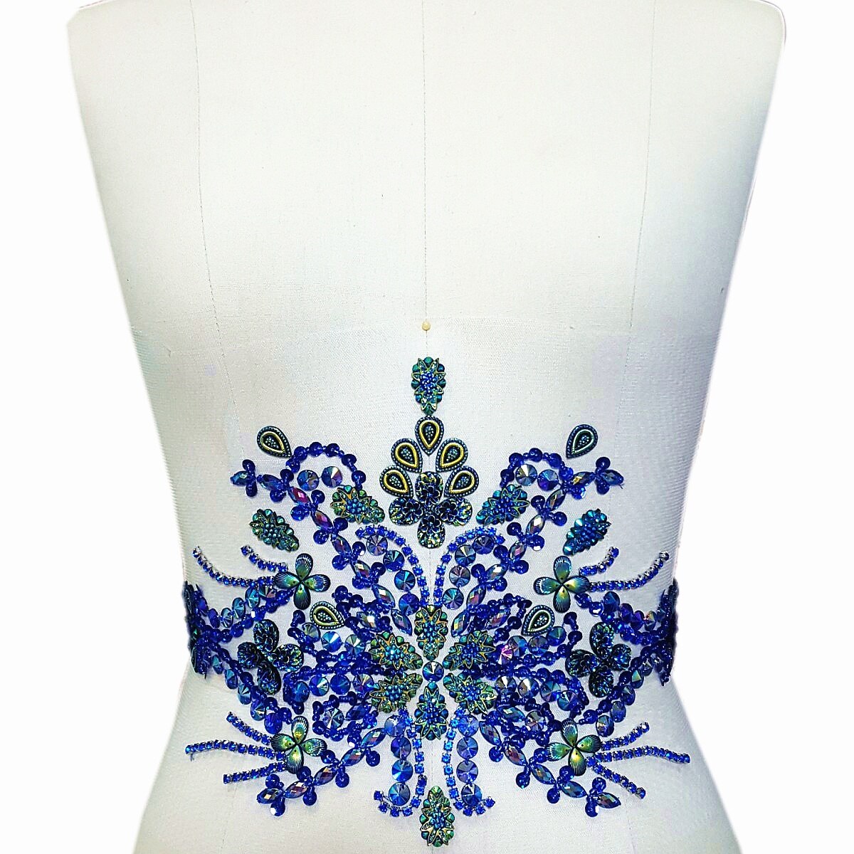 Handgemaakte Kralen Diy Royal Blue Crystal Naai Strass Applique Patches Voor Taille Riem Decoratie Trouwjurk Decoraties