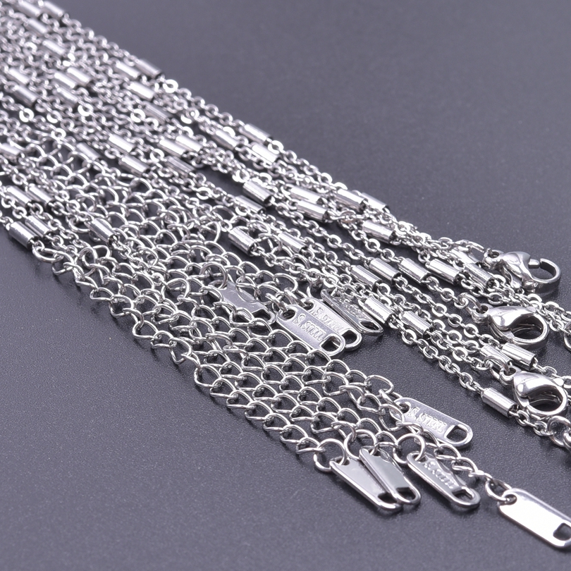 10pcs/Lot Stainless Steel 45cm Adjustable Chain Necklace For Women Men Chains DIY Components 1.2/1.5/1.6/2/2.2/2.5/3mm: Rhodium Plated