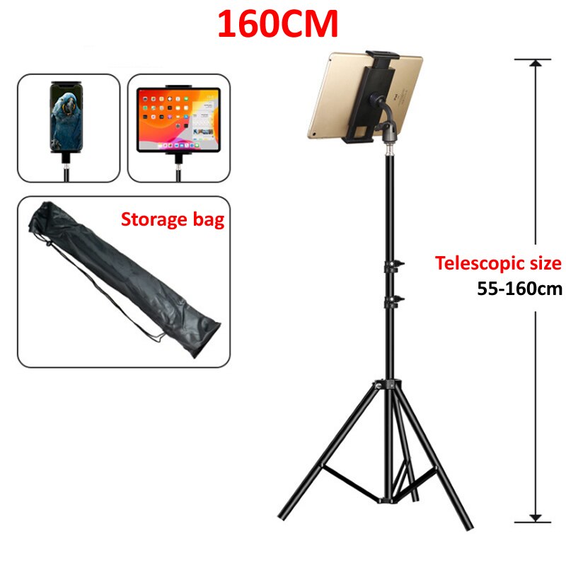 Verstelbare Tablet Statief Floor Stand Houder Live Mount Ondersteuning Voor 4-13 Inch Voor Ipad Air Pro 12.9 Lui bracket Holder Ondersteuning: 160cm Tripod