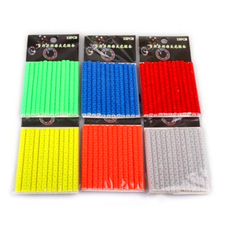 12 stk sykkel terrengsykkel ridehjul felg eiker feste klips rør varsellys stripe reflektor reflekterende utendørs 75mm