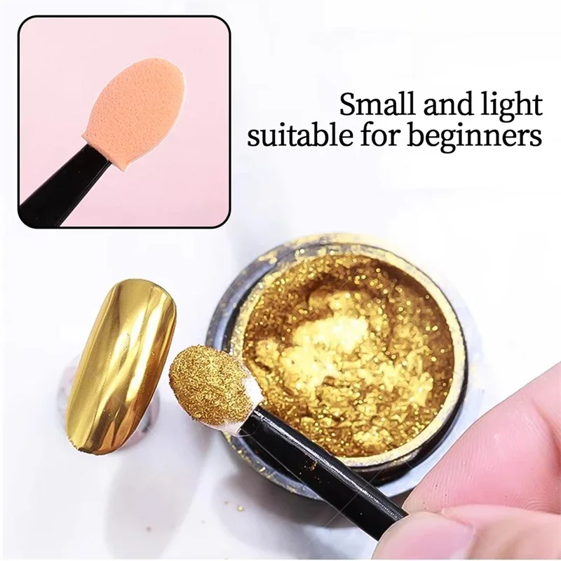 50/100 Uds. Pinceles para polvo de uñas esponja de doble cabeza Mini palos de esponja espejo artístico para uñas aplicador de pigmento cromado herramientas de maquillaje