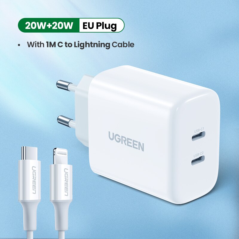 Ugreen Dual 20W Pd Usb C Lader Voor Iphone 13 12 Fast Charger Quick Charge 4.0 3.0 Opladen Voor samsung Mobiele Telefoon Oplader: EU add C to L Cable