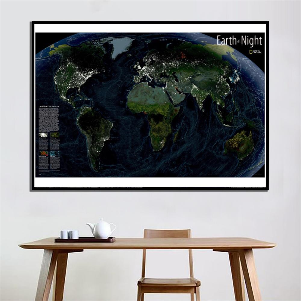 2 x 3ft fint lerret spraymaling hjemme veggdekor kart jorden om natten for stue vegg dekadering