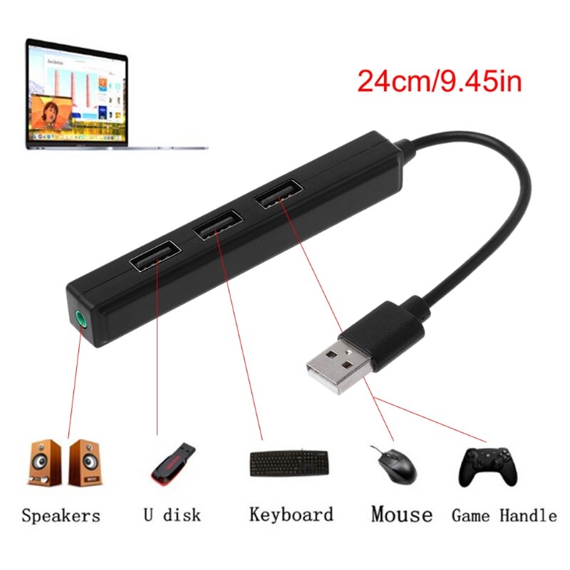 USB 2.0 3 Ports Hub With 3.5mm Sound Card Audio Output for PC Laptop Mac Windows-mouse pad