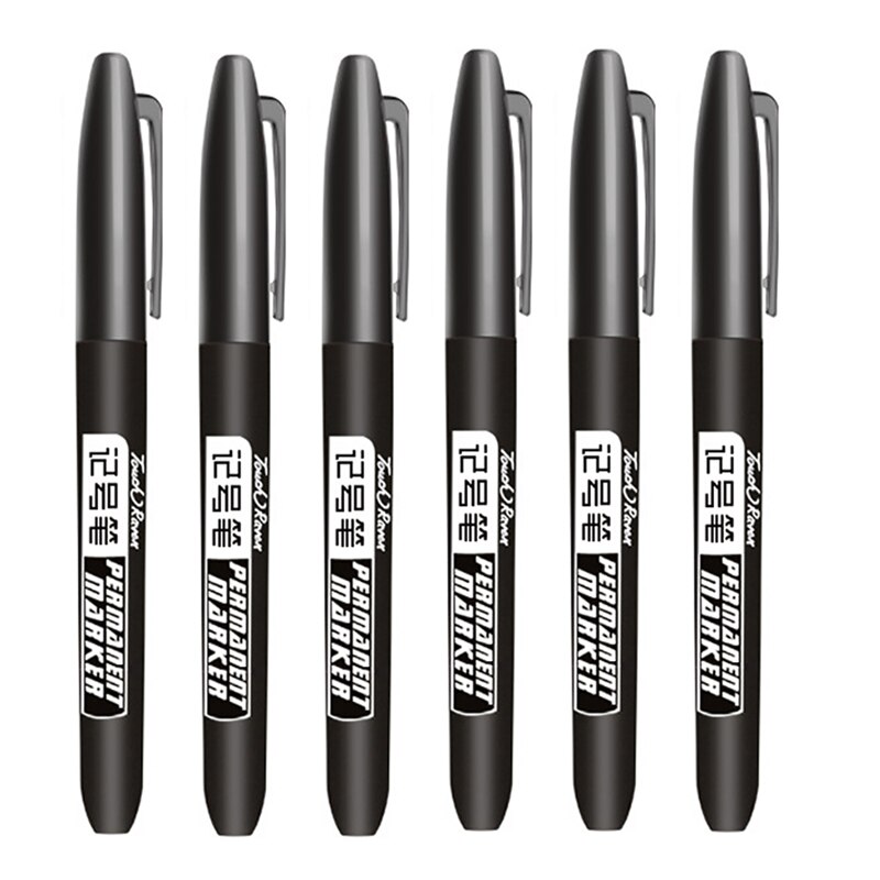6 Stks/set Permanente Marker Pen Fijne Punt Waterdichte Inkt Dunne Nib Ruwe Nib Blauw Rode Inkt 1.5Mm Fijne kleur Marker Pennen: 6 black