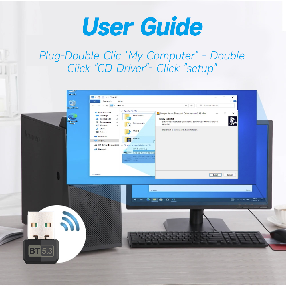 Adapter USB Bluetooth 5.3 Dongle do PC Laptop Windows 10/11