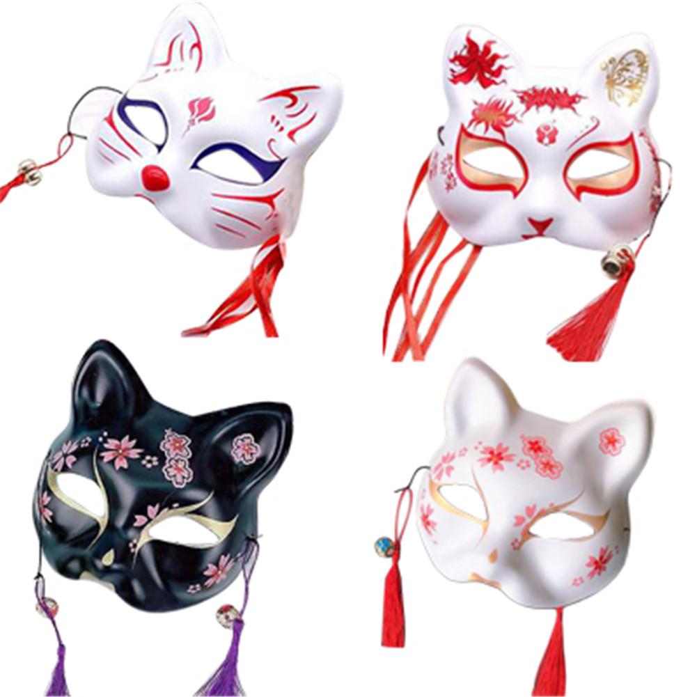 Halloween Masker Japanse Handgeschilderde Half Gezicht Vos Cosplay Masker Half Gezicht Dans Masker Kat Gezicht Vos Masker Prestaties props