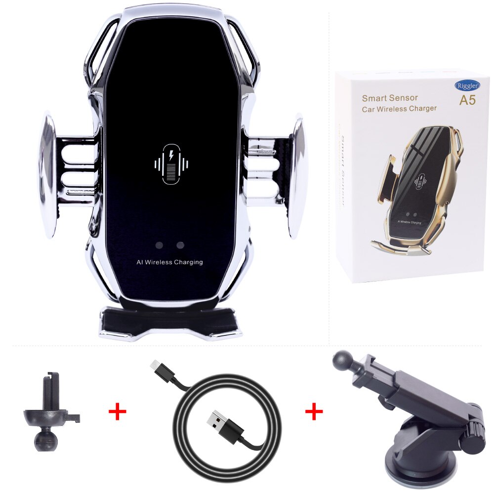 10W Car Wireless Phone Charger Automatic Clamp Charge Tough Glass Panel Holder foriphone 11pro 11 XS forHuawei Mate30pro P30pro: Silver holder