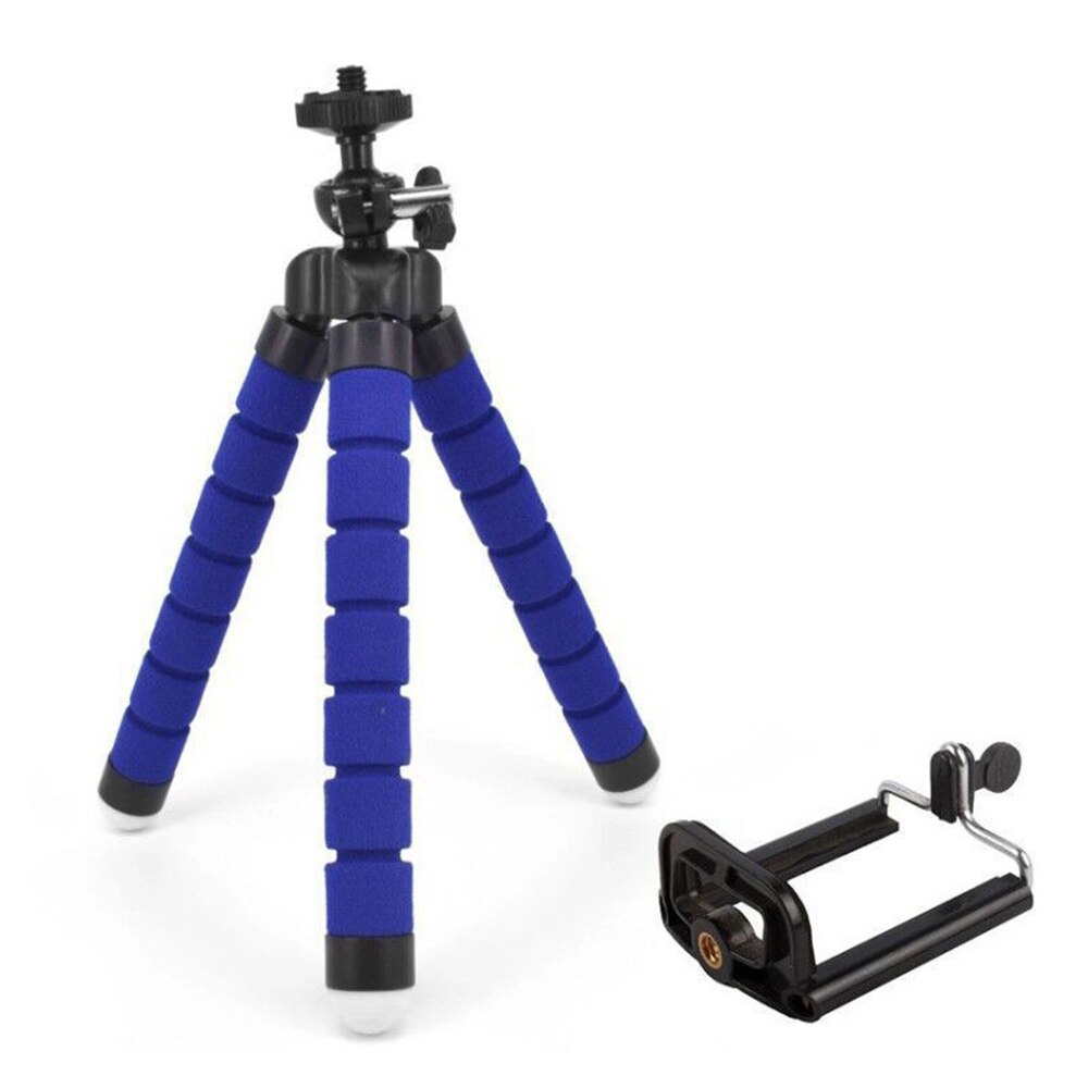 Mobile Phone Selfie Tripods Holder Flexible Sponge Octopus Tripod for iPhone Samsung Xiaomi Universal Smartphone Desk Stand: Blue with Holder