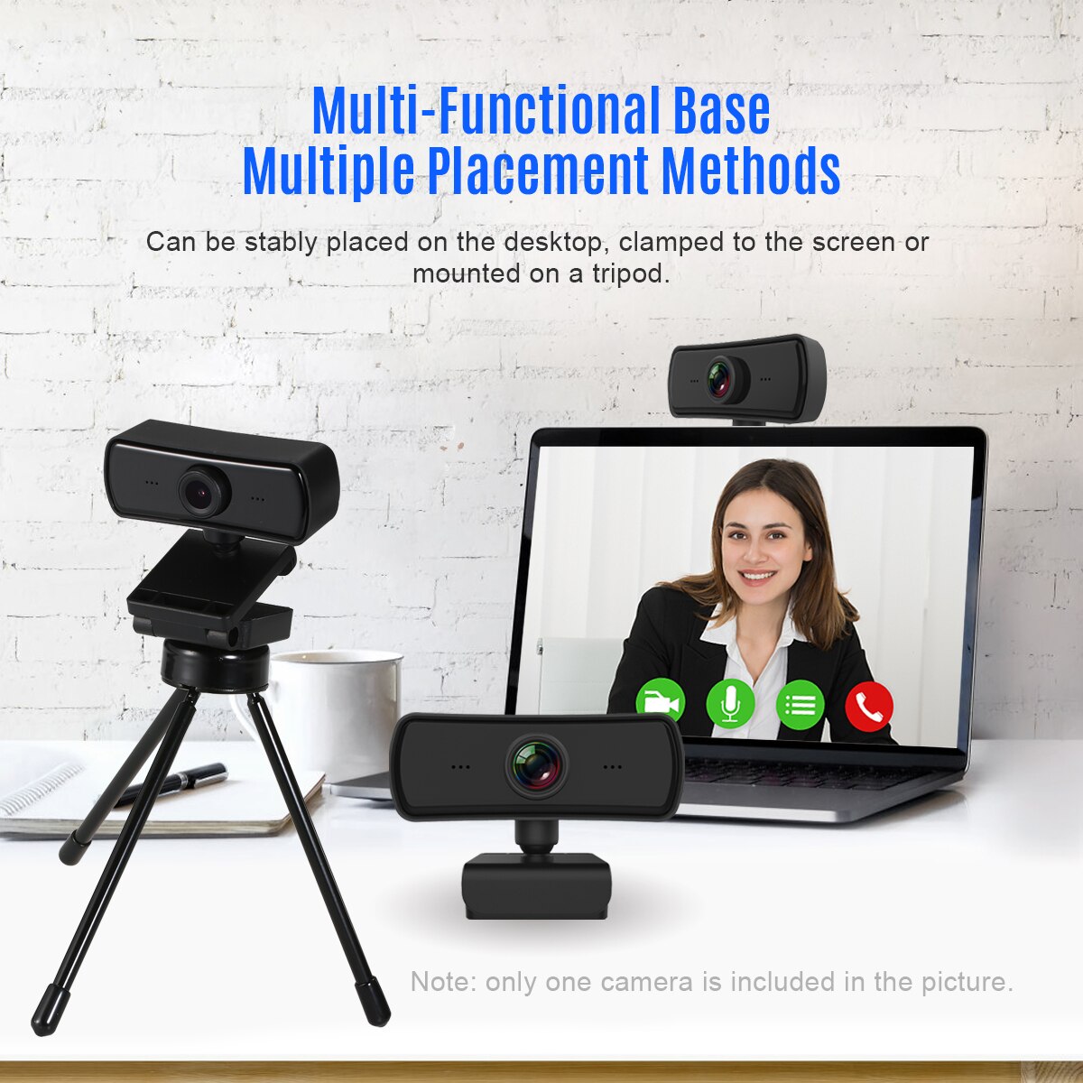 1080P HD Computer Camera Video Conference Camera Webcam 2K Resolution Auto Focus 360° Rotation H.264 Video Compression