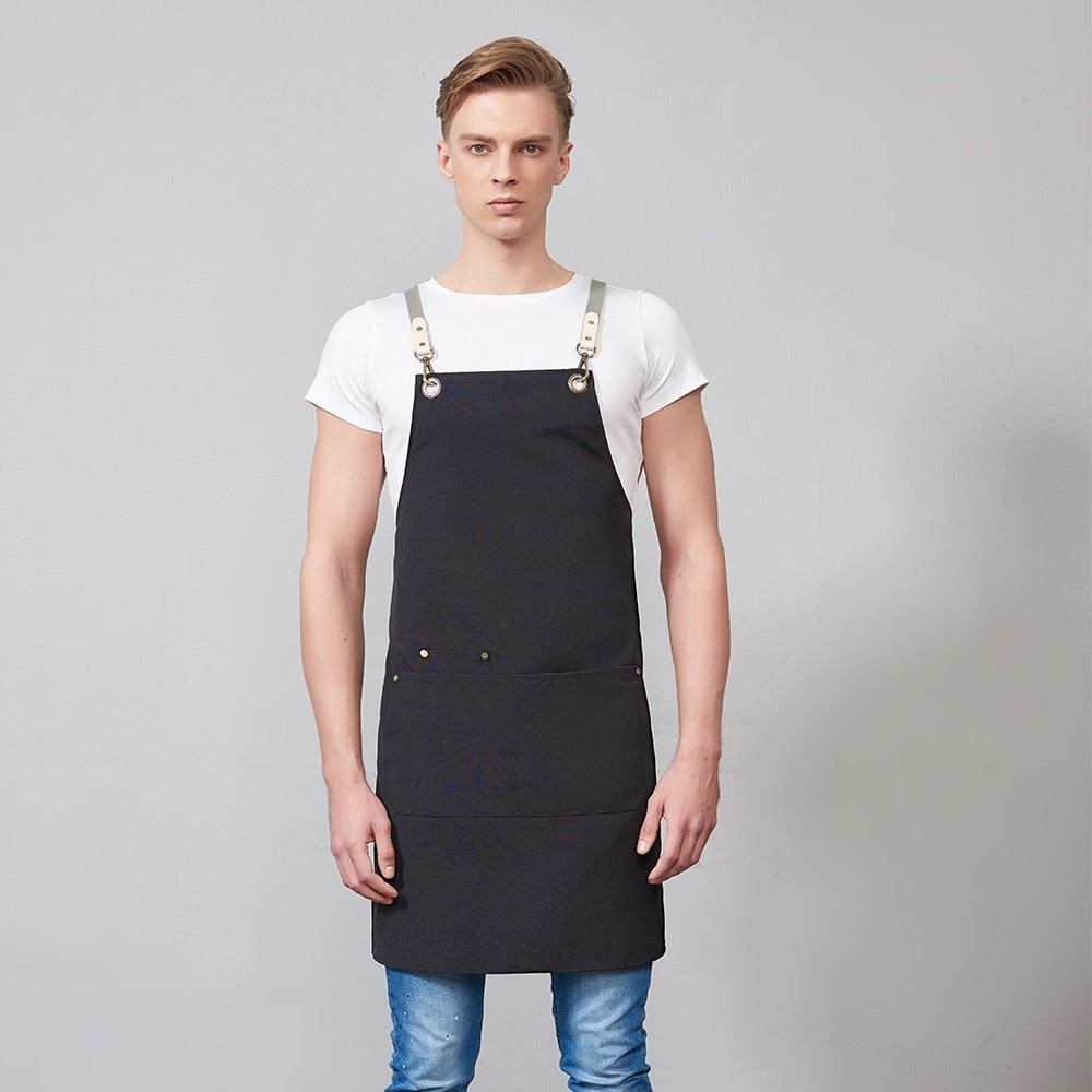 Canvas Pocket Hanging Neck Unisex Kitchen Cooking Apron Barbecue Cafe Baking Apron Beautician Hairdressers Salon Work Apron