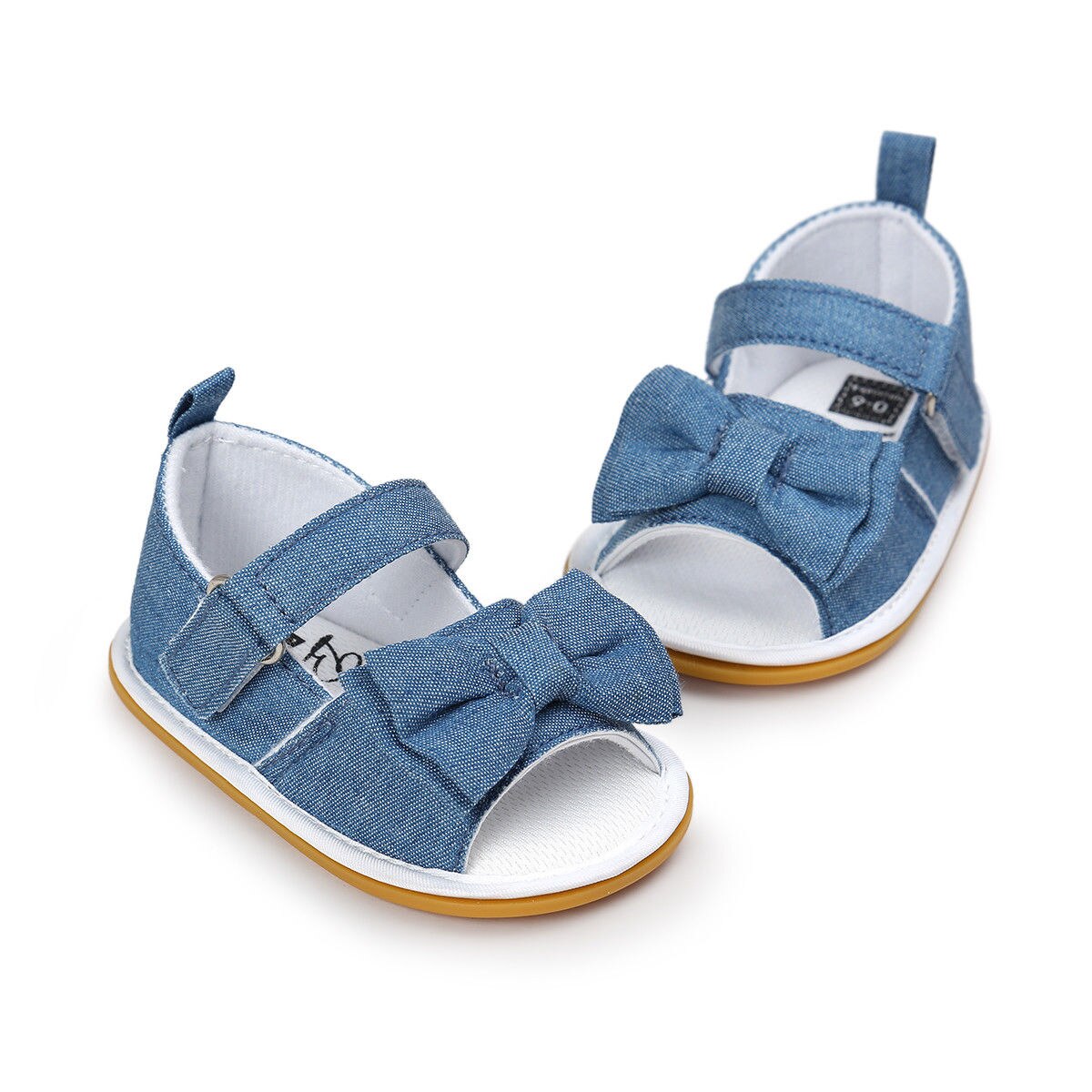 Peuter babymeisjes schoenen schattig mooie zomer katoenen stoffen sandalen gestreept geruit denim strik antislip zacht 0-18m klompen: C / 13-18 maanden