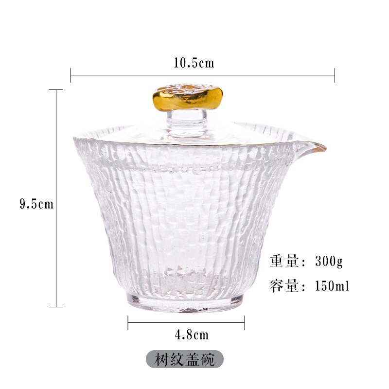 The tree pattern glass tea cup lead-free crystal glass fair cup with gold cover tea set: A