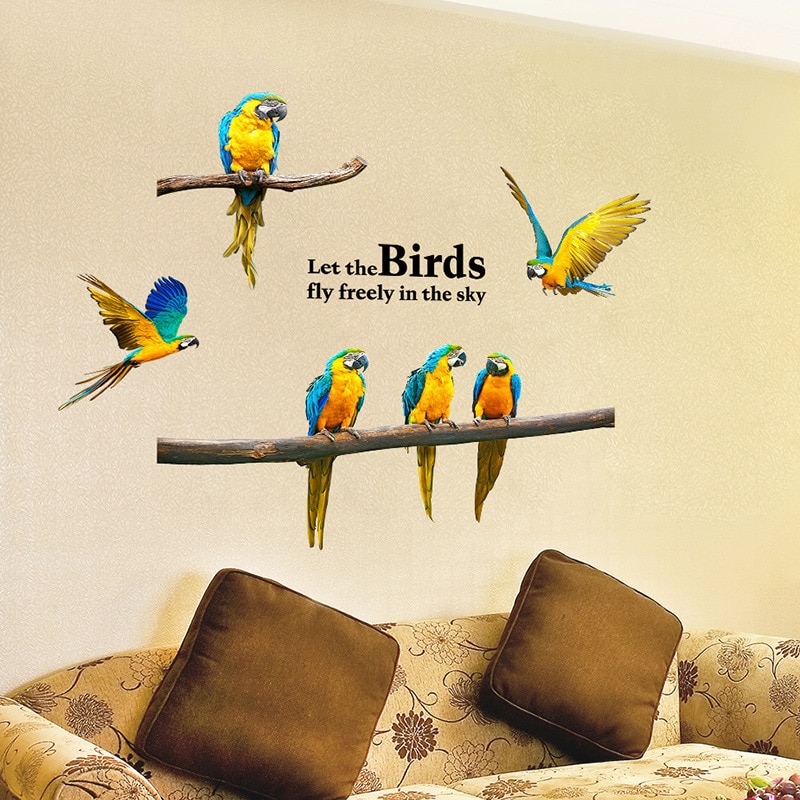 Grote hoek boom Muursticker met grote bloesems, vogels en bladeren - Kinderkamer Muurkunst Sticker Muurschildering 087 (Takken naar rechts, Alles in het zwart
