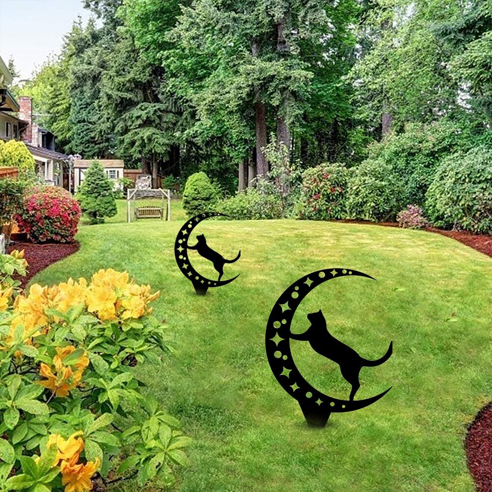 Garden Yard animal Silhouette Metal Iron Black Cat Silhouette Art Craft Garden Lawn Plug-in Decoration Sculptures Ornament