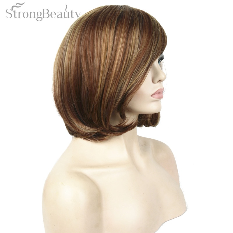 Strong Beauty Synthetic Natural Short Wave Wigs Brown Blond Mix Bob Wig Capless Women Hair
