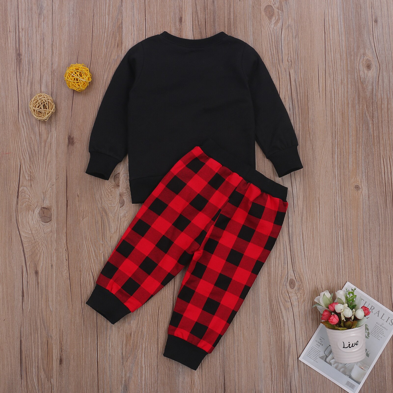 Baby Jongen Lange Mouw Broek Pak Cartoon Kerstman Trui T-shirt En Klassieke Plaid Elastische Lange Broek Homewear