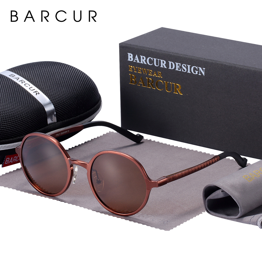 BARCUR Black Goggle Male Round Sunglasses Luxury Brand Men Glasses Retro Vintage Women Sun Glasses UV400 Eyewear