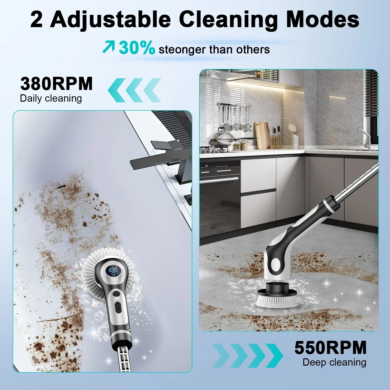 11 in 1 Electric Spin Scrubber Cordless Cleaning Brush with 9 Replaceable Brush Heads for Bathroom Shower Bathtub Glass Car