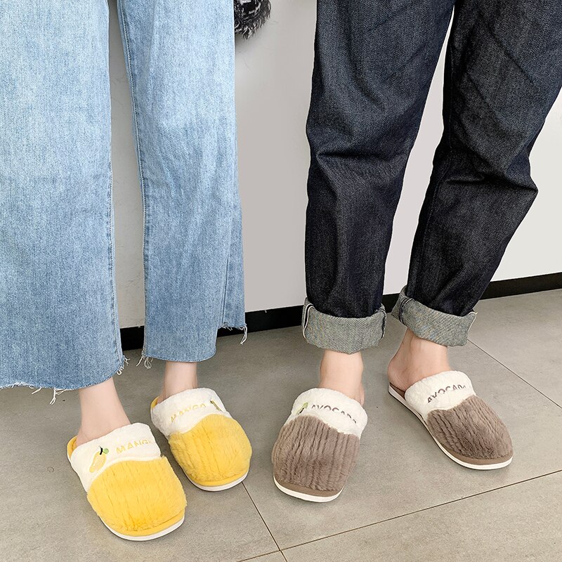 Talven lämpimät tossut miesten hedelmät lyhyet pehmoiset sisäkengät miehille luistamaton turkis kotitossut unisex-tasaiset kengät koko 45