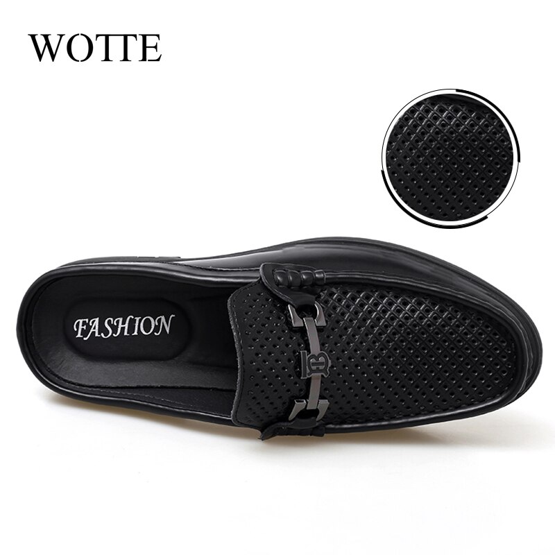 Medias zapatillas de verano para hombres, cómodas zapatillas de exterior para hombres, zapatos de cuero con agujeros, zapatos de conducción informales, zapatos de cuero, zapatillas de deporte