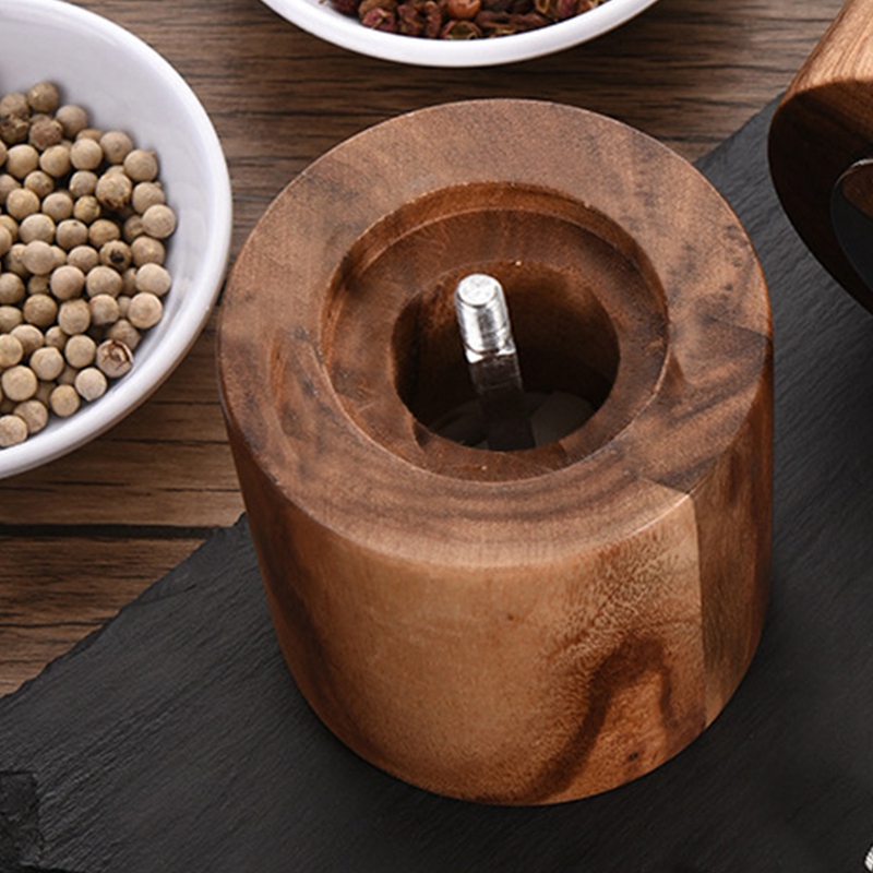 Salt and Pepper Mill, Hand Crank Wood Pepper Grinder Salt Shaker with Classic Handle and Adjustable Ceramic Rotor