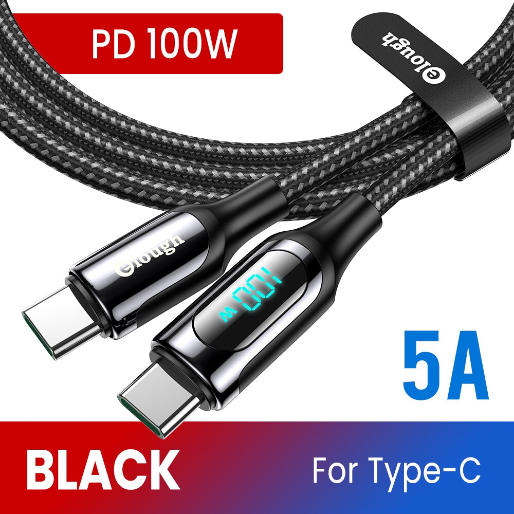 Elough PD 100W USB C Zu Typ C Kabel USBC PD Schnelle Ladegerät 5A Typ-c Kabel Für xiaomi POCO X3 Huawei Samsung Telefon Ladekabel: 100W PD Kabel Schwarz / 1m