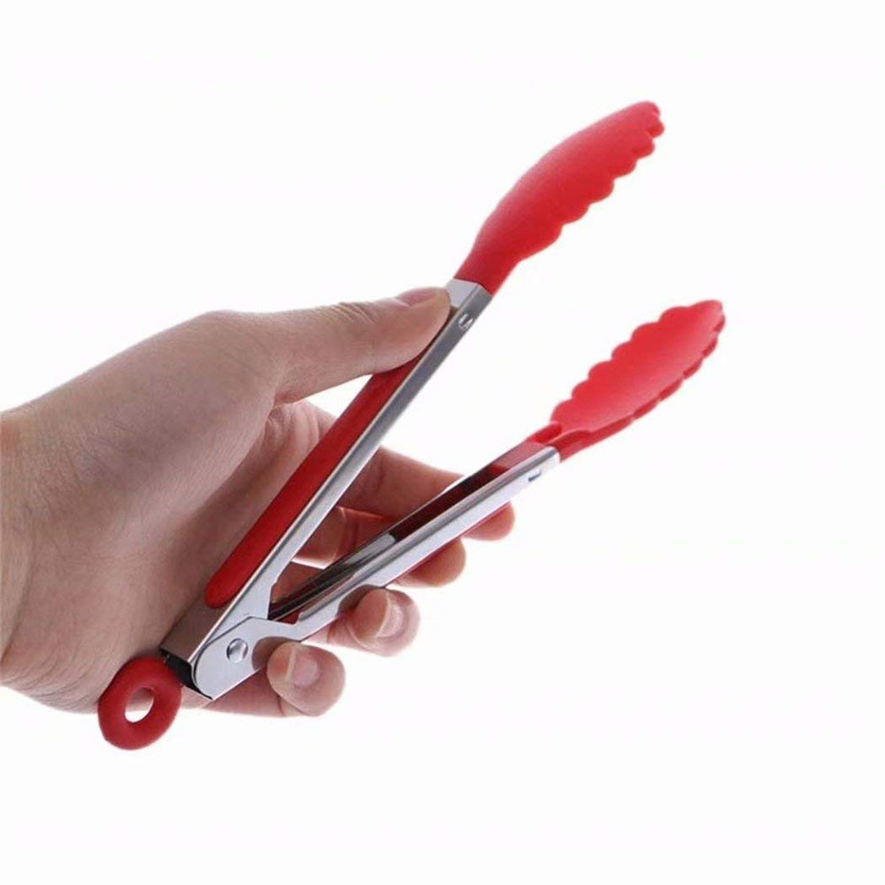 1PC Silicone Cooking Food Serving BBQ Stainless Tongs Steel Handle Utensil Clamp BBQ Salad Tools Kitchen Accessories