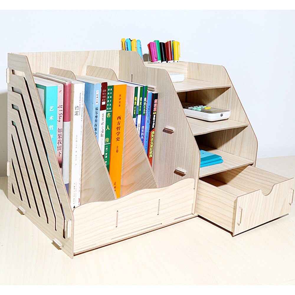 1 stk træfilholder skrivebord data magasin arrangør bogholder med skuffe opbevaringsboks stativ hylde rack papirvarer