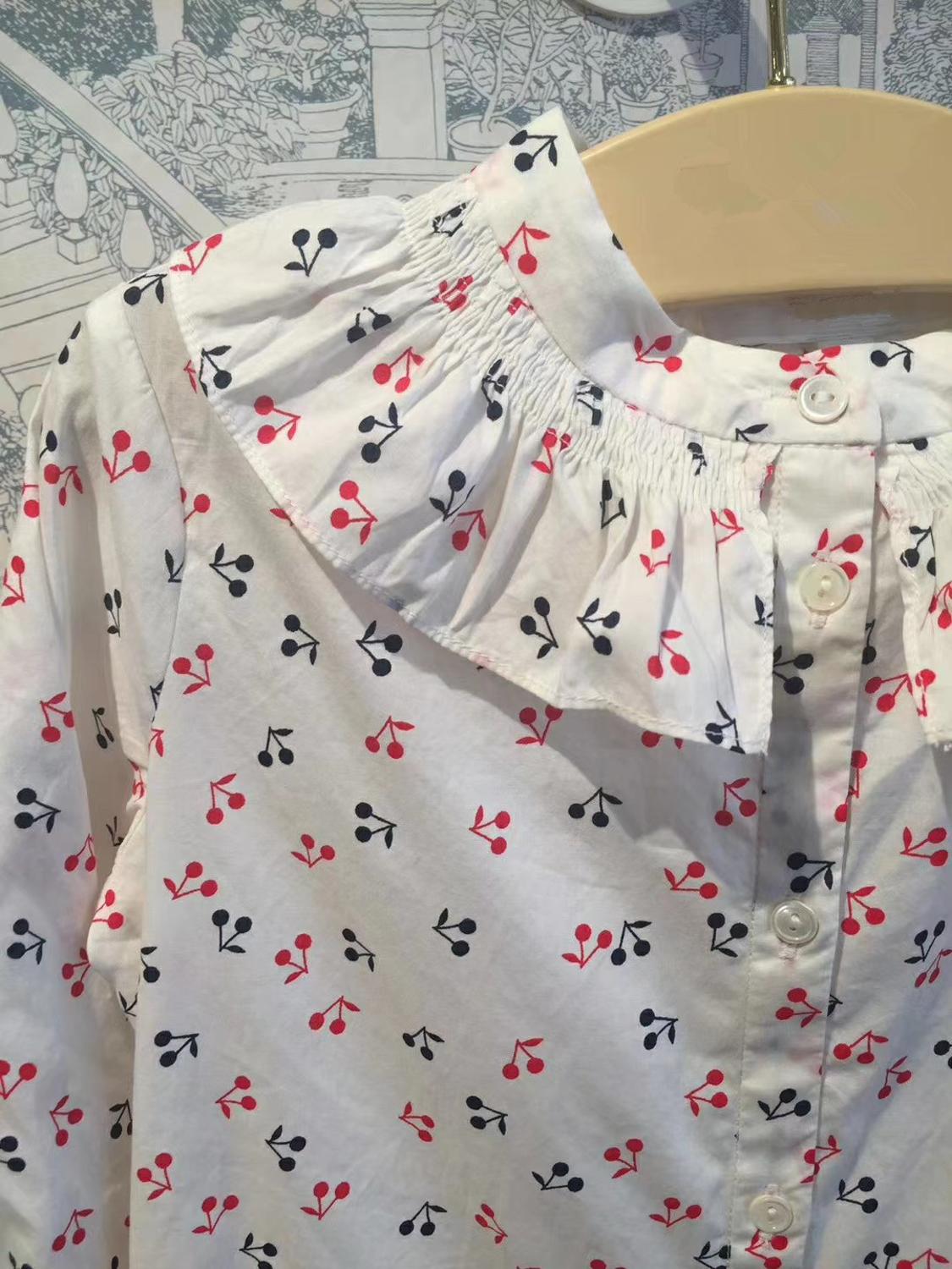 Baby shirt rood kersenpatroon wit kleur schattige kindermeisjes shirts lange mouwen meisjes tops