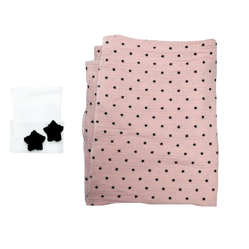 0-3 Maand Nebworn Baby Dekens Hoed Set Zachte Baby Meisjes Ontvangen Inbakeren Deken Mousseline Katoen Stof 4 Layer: pink2