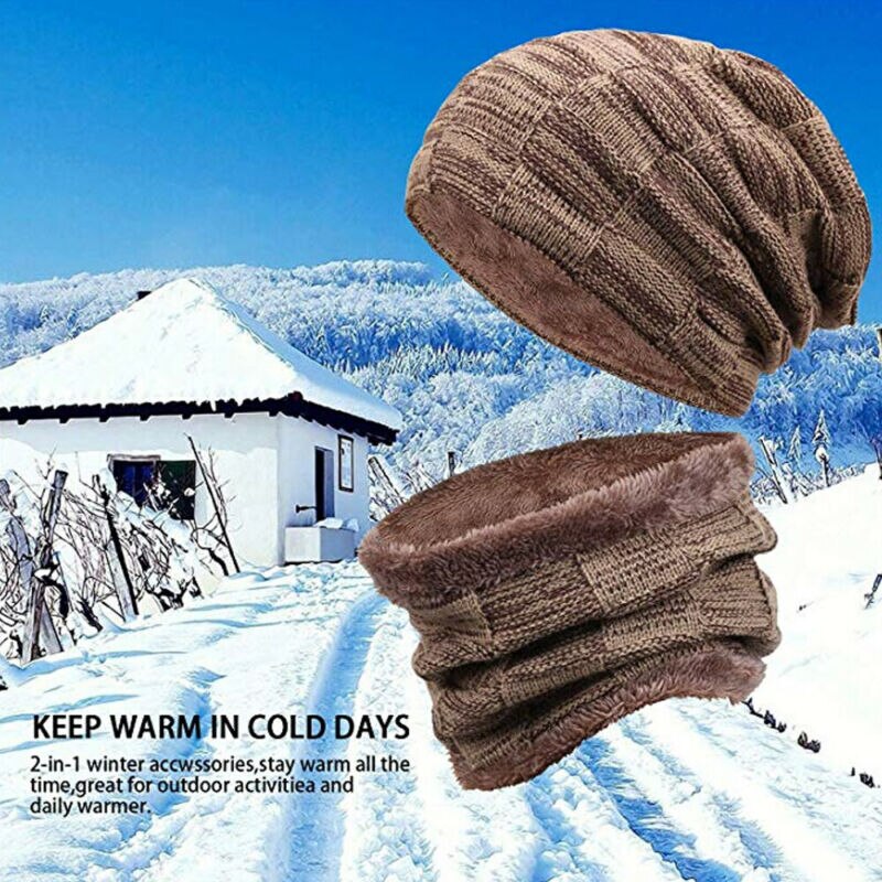 Herre hue hue tørklæde halsvarmer sæt vinter nyeste strikket termisk tyk ski cap afslappet enkelt tilbehør
